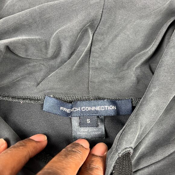 French Connection Soft Hoodie Gray Black Drawstring Comfort Everyday Top SMALL - Picture 4 of 10